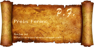 Preis Ferenc névjegykártya